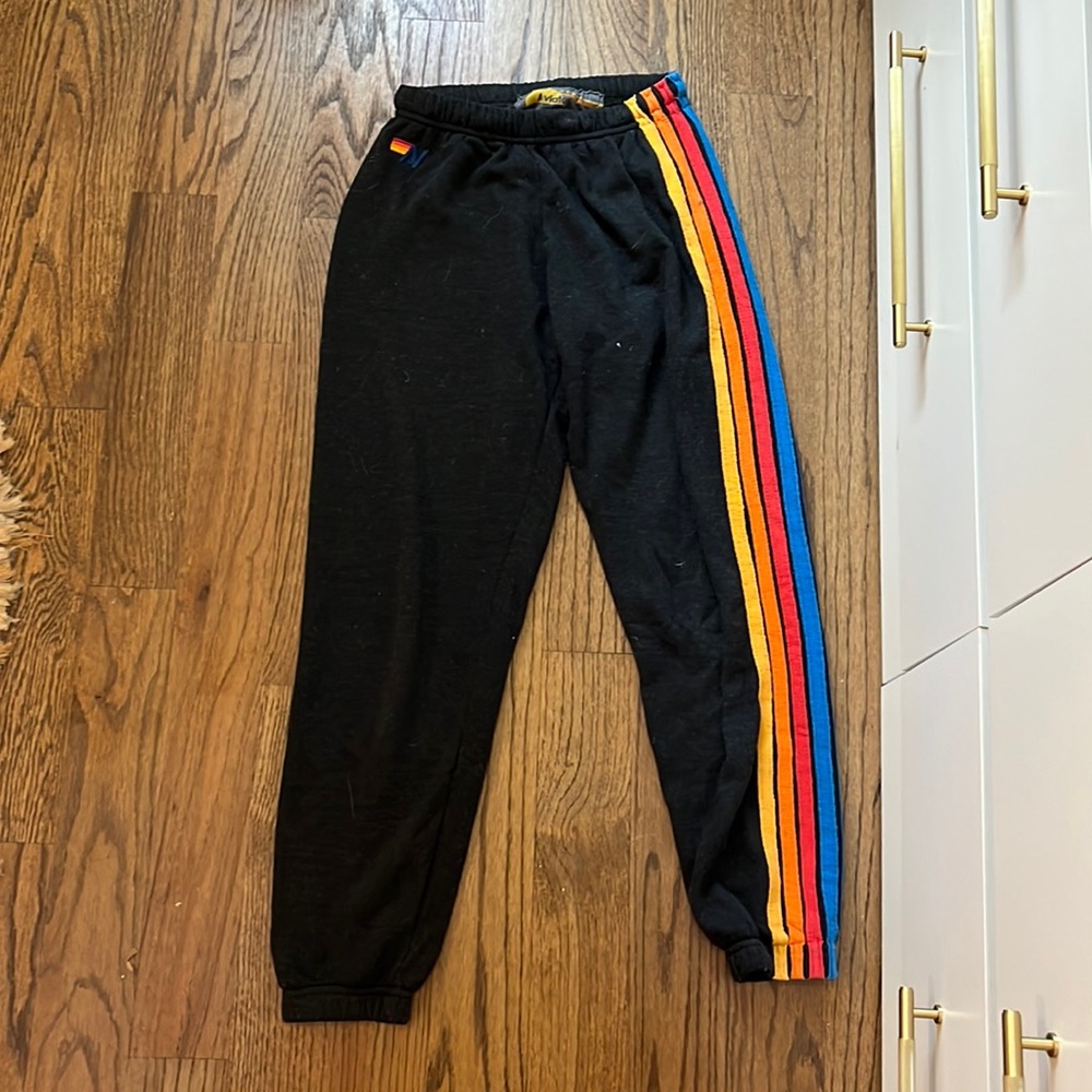 XS aviator nation “womens 5 stripe sweatpants - charcoal”